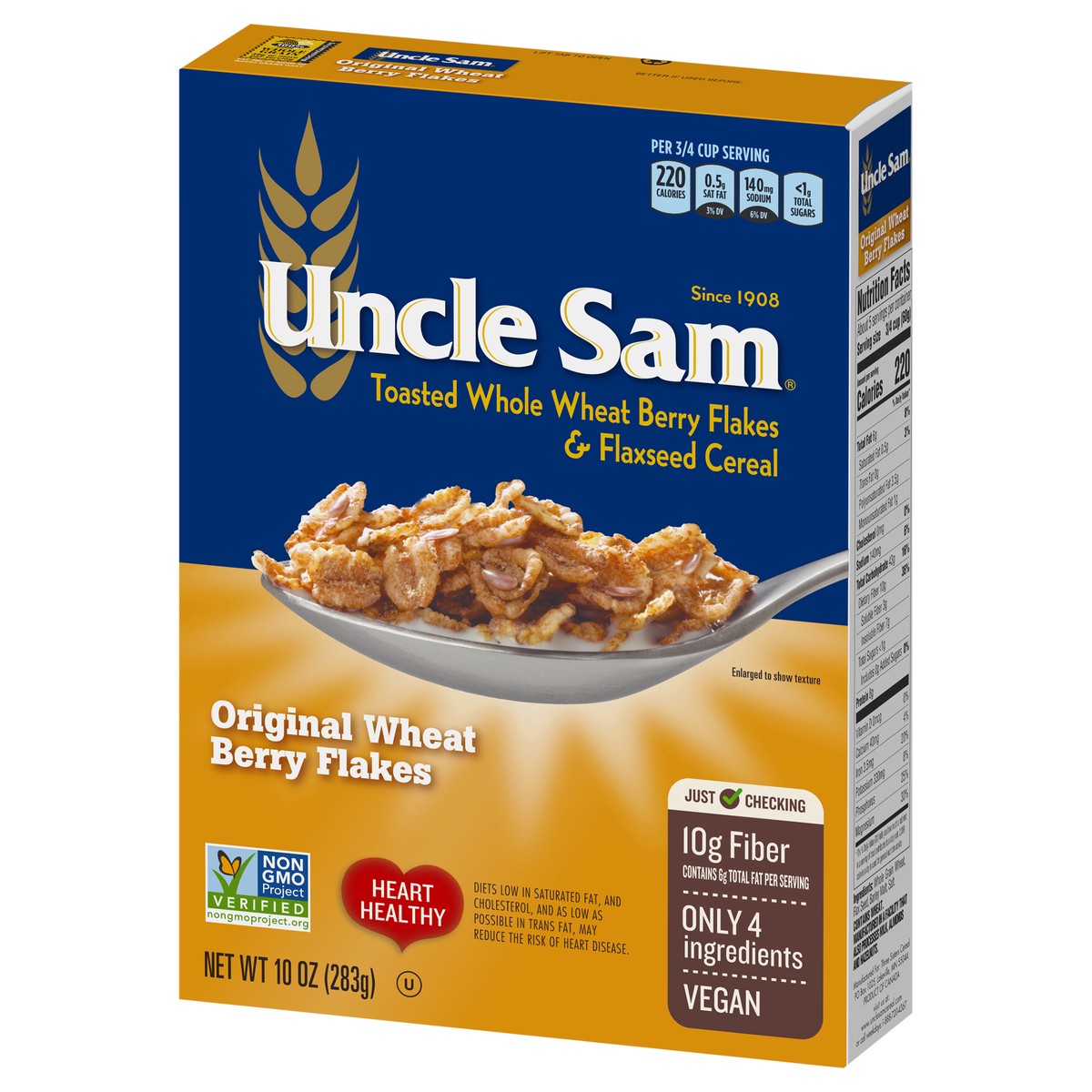 slide 6 of 14, Uncle Sam Original Wheat Berry Flakes Cereal, High Fiber, Whole Grain, Regular, Kosher, Heart Healthy, Vegan, 10 ounce Box, 10 oz