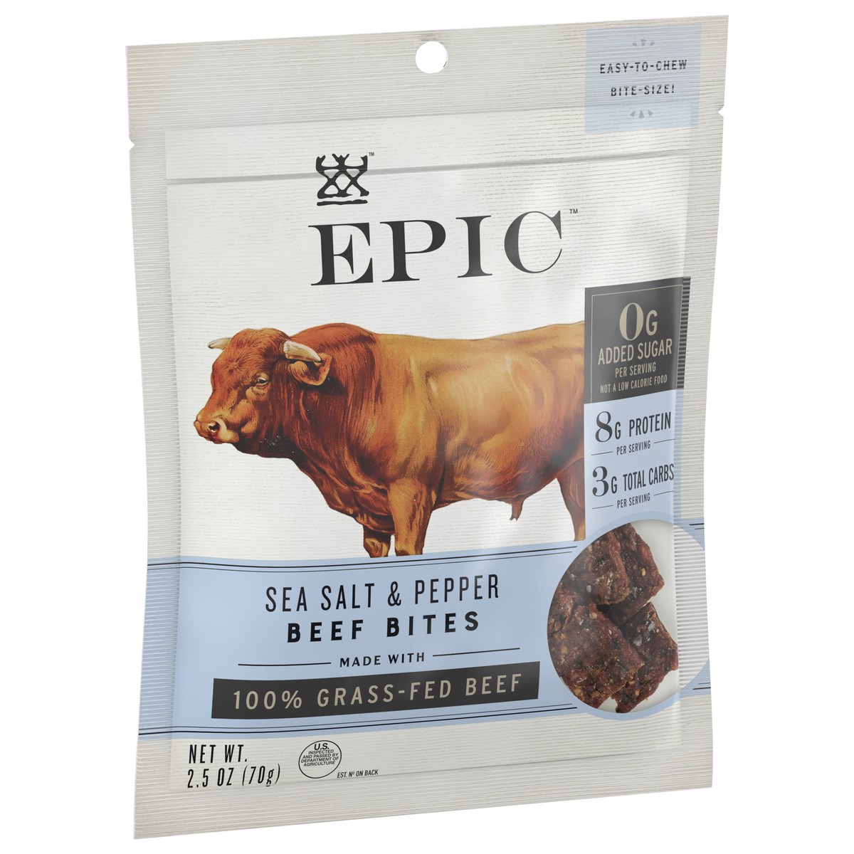 slide 3 of 13, EPIC Beef Sea Salt Pepper Bites, Jerky, Keto Friendly, Whole30, 2.5 oz Pouch, 2.5 oz