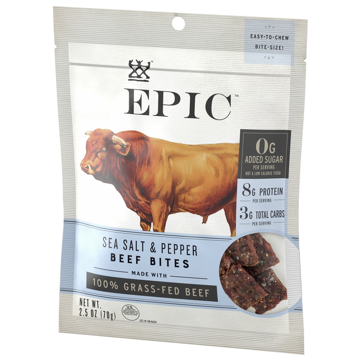 slide 10 of 13, EPIC Beef Sea Salt Pepper Bites, Jerky, Keto Friendly, Whole30, 2.5 oz Pouch, 2.5 oz