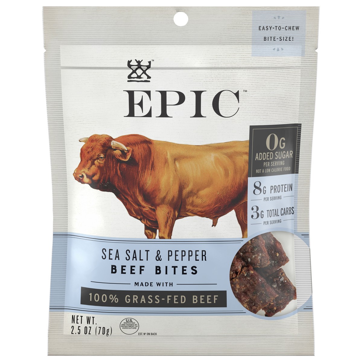 slide 7 of 13, EPIC Beef Sea Salt Pepper Bites, Jerky, Keto Friendly, Whole30, 2.5 oz Pouch, 2.5 oz