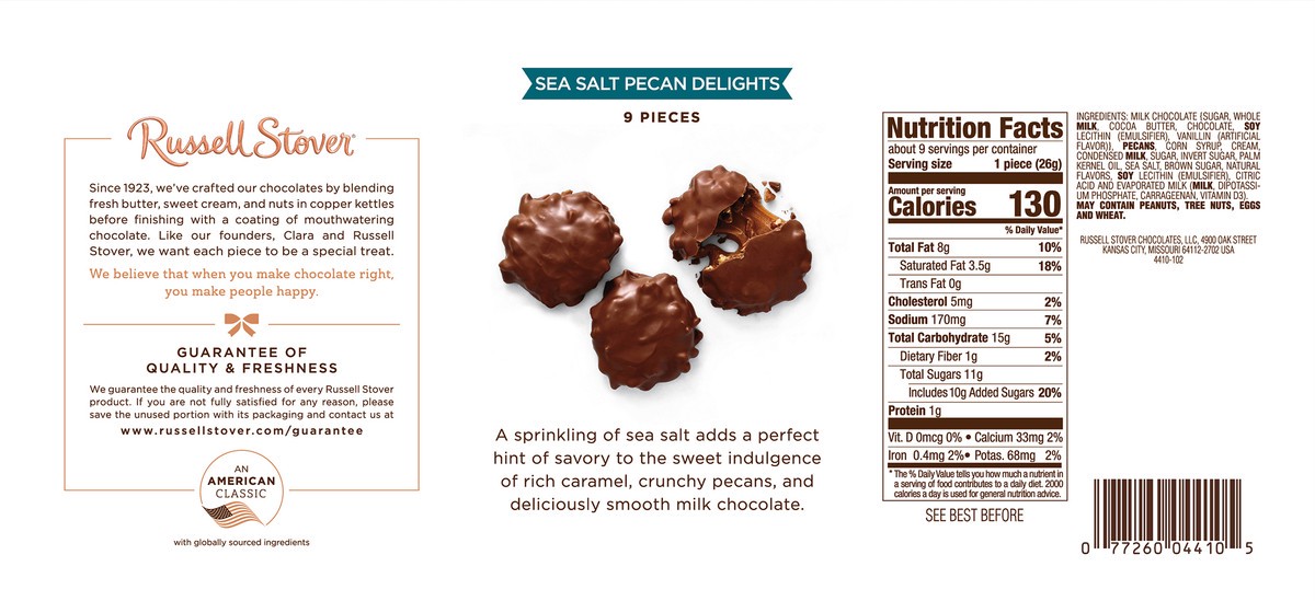 slide 2 of 8, RUSSELL STOVER Sea Salt Pecan Delights Milk Chocolate Gift Box, 8.1 oz. (˜ 9 pieces), 9 ct