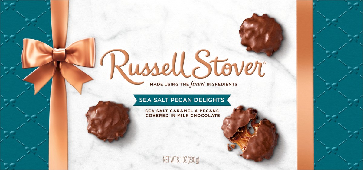 slide 6 of 8, RUSSELL STOVER Sea Salt Pecan Delights Milk Chocolate Gift Box, 8.1 oz. (˜ 9 pieces), 9 ct