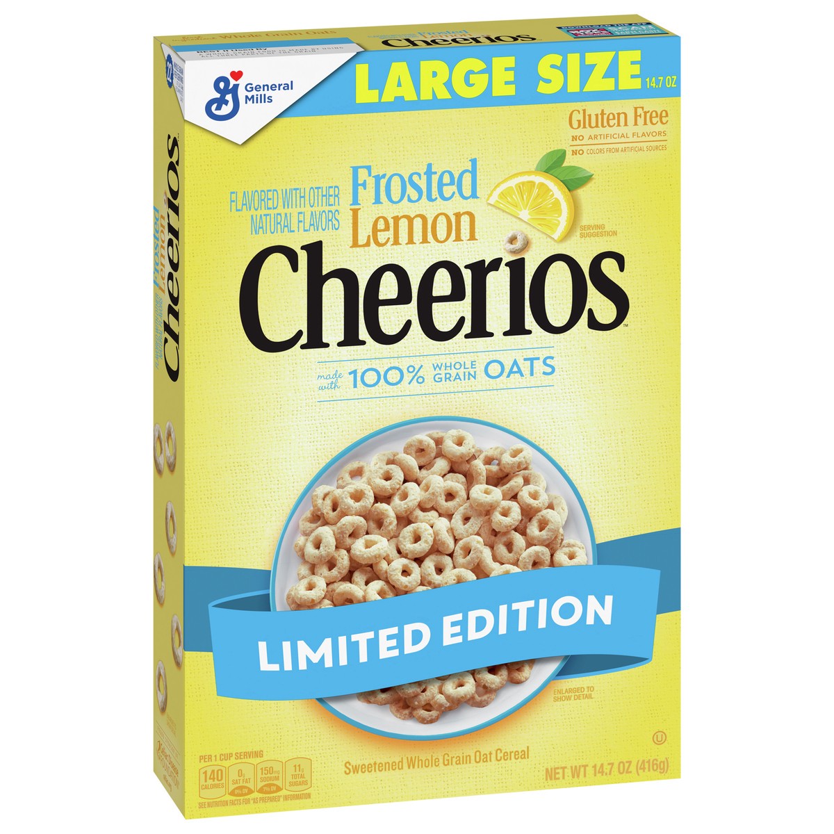 slide 4 of 9, Cheerios Frosted Lemon Cheerios Cereal, Gluten Free Cereal With Whole Grain Oats, Limited Edition, Large Size, 14.7 oz, 14.7 oz