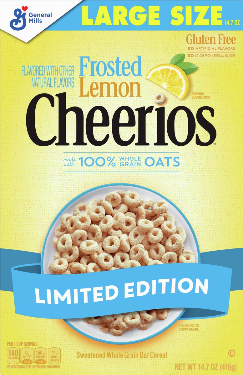 slide 3 of 9, Cheerios Frosted Lemon Cheerios Cereal, Gluten Free Cereal With Whole Grain Oats, Limited Edition, Large Size, 14.7 oz, 14.7 oz