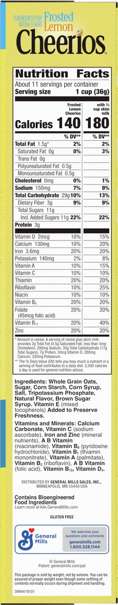 slide 9 of 9, Cheerios Frosted Lemon Cheerios Cereal, Gluten Free Cereal With Whole Grain Oats, Limited Edition, Large Size, 14.7 oz, 14.7 oz