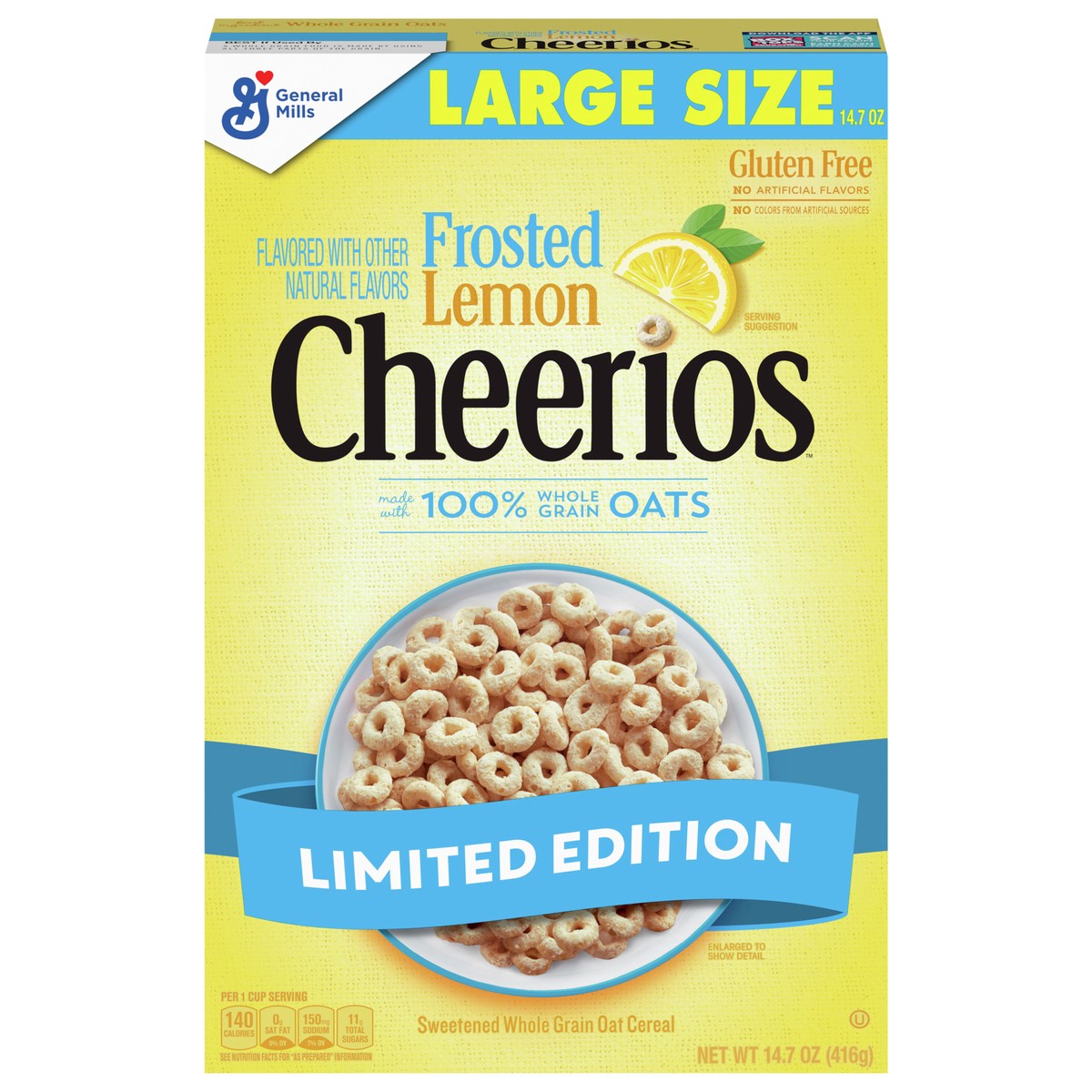 slide 1 of 9, Cheerios Frosted Lemon Cheerios Cereal, Gluten Free Cereal With Whole Grain Oats, Limited Edition, Large Size, 14.7 oz, 14.7 oz