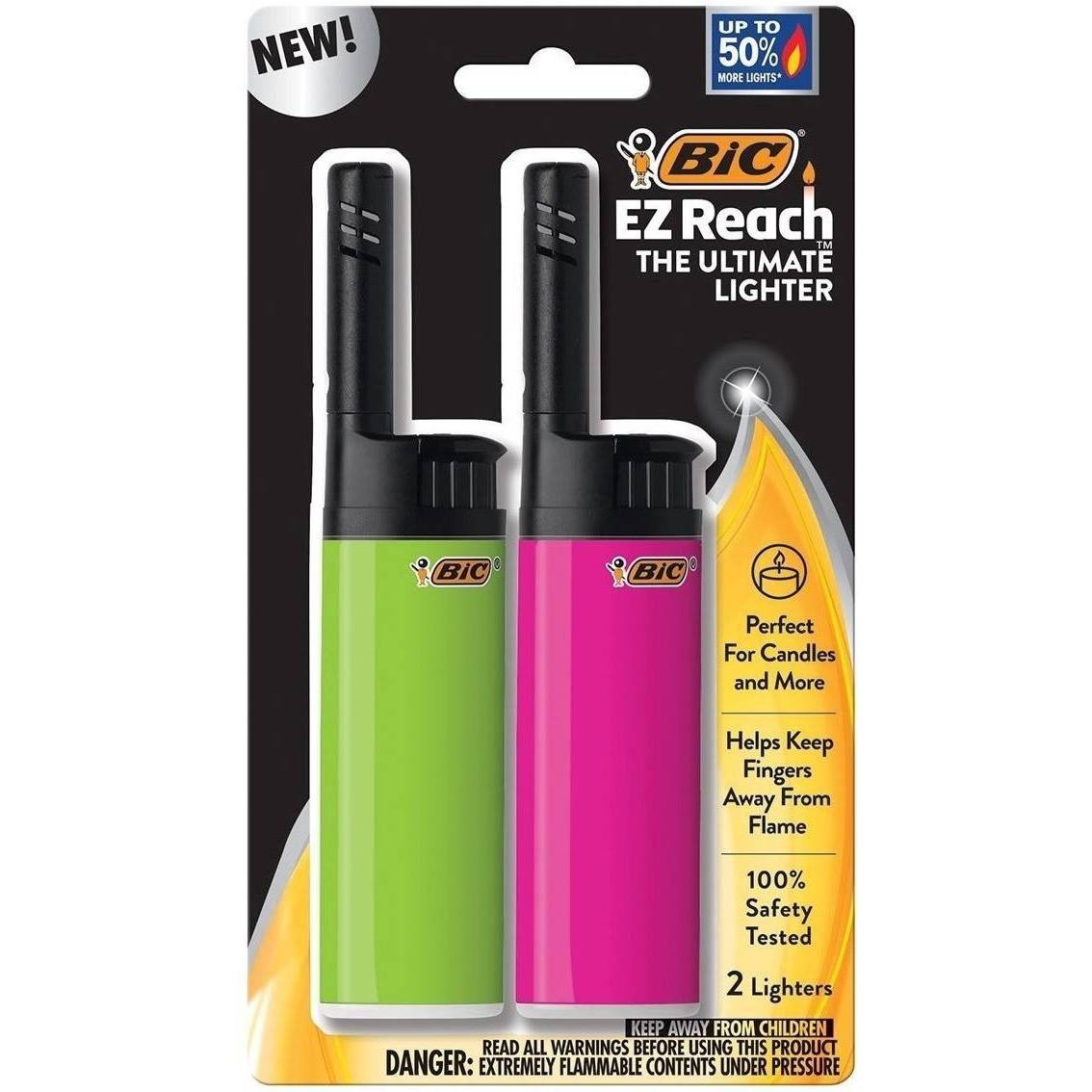 slide 1 of 9, BIC EZ Reach Lighter 2 ea, 2 ct