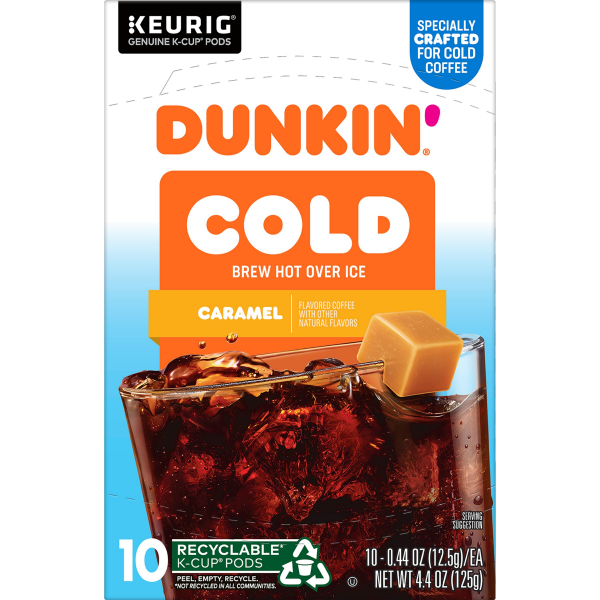 slide 3 of 27, Dunkin'' Cold Caramel Flavored Coffee, K-Cup Pods, 10 Count Box, 10 ct