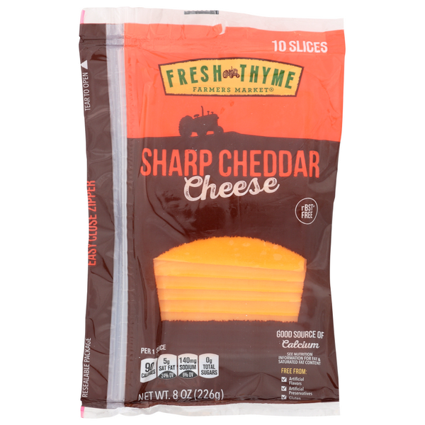 slide 1 of 1, Fresh Thyme Cheese Sharp Cheddar Slices, 1 ct