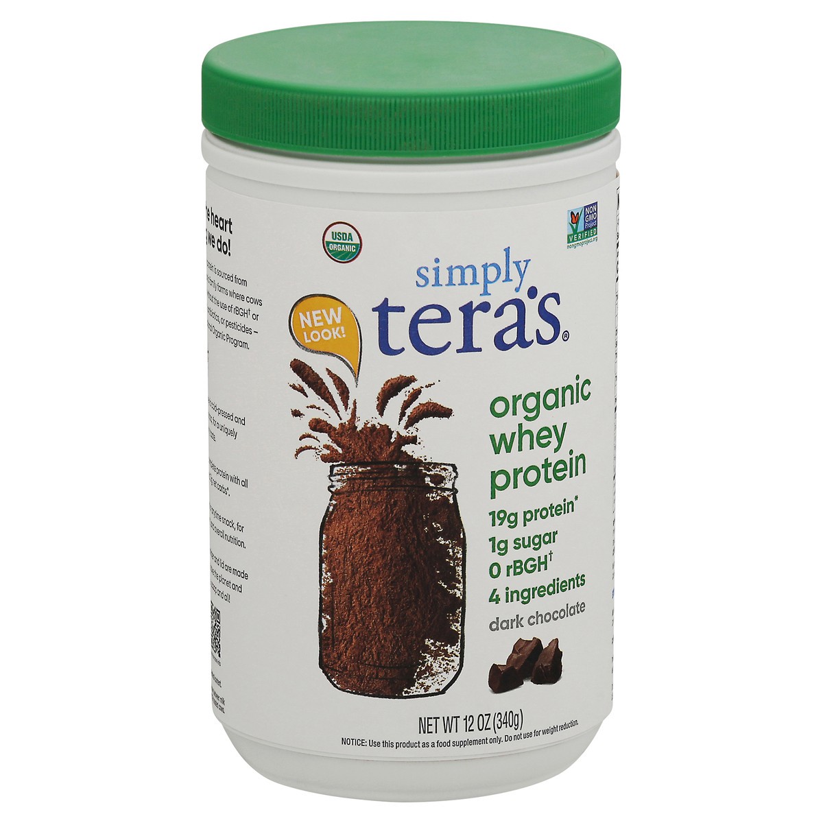 slide 7 of 12, simply tera's Organic Dark Chocolate Whey Protein 12 oz, 12 oz