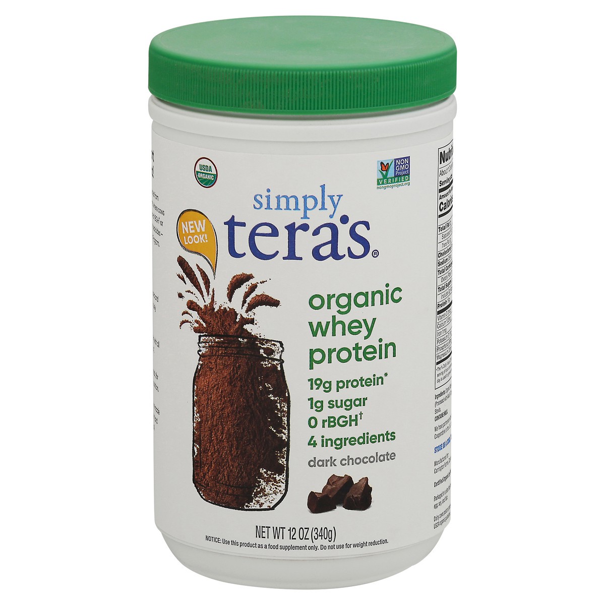 slide 1 of 12, simply tera's Organic Dark Chocolate Whey Protein 12 oz, 12 oz