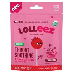 Lolleez Organic Throat Soothing Pops for Kids, Strawberry, 15ct