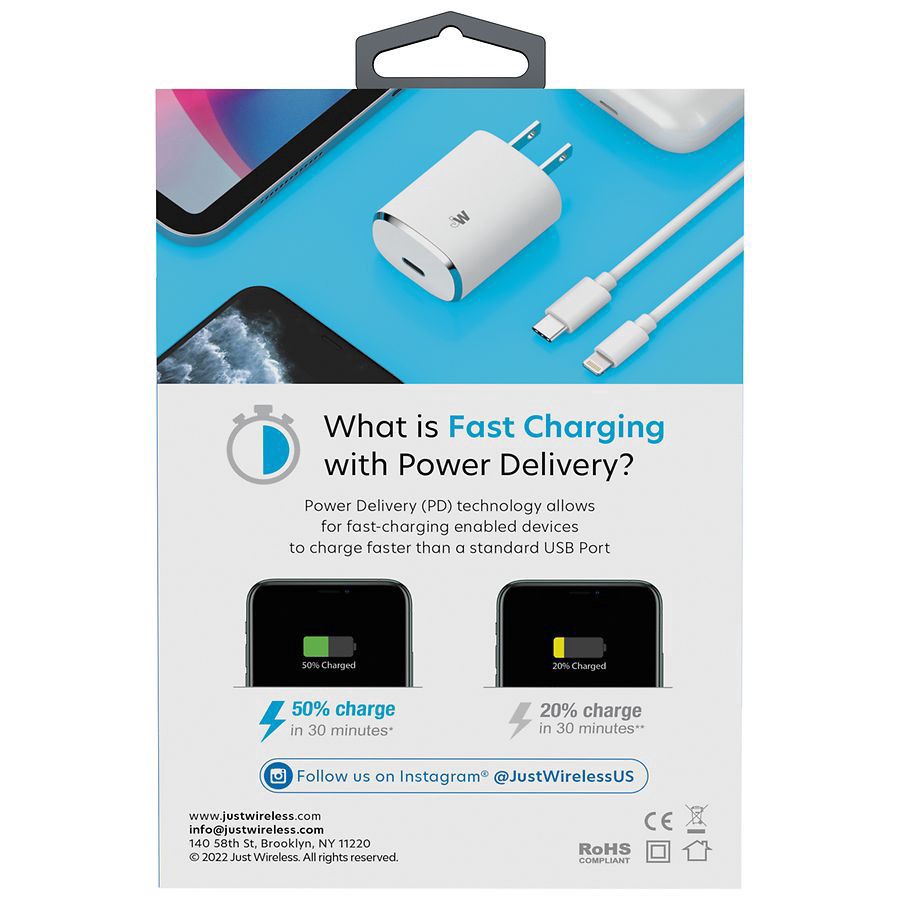 slide 4 of 5, Just Wireless Home Charger 20W USB-C Cable 6 ft, 1 ct
