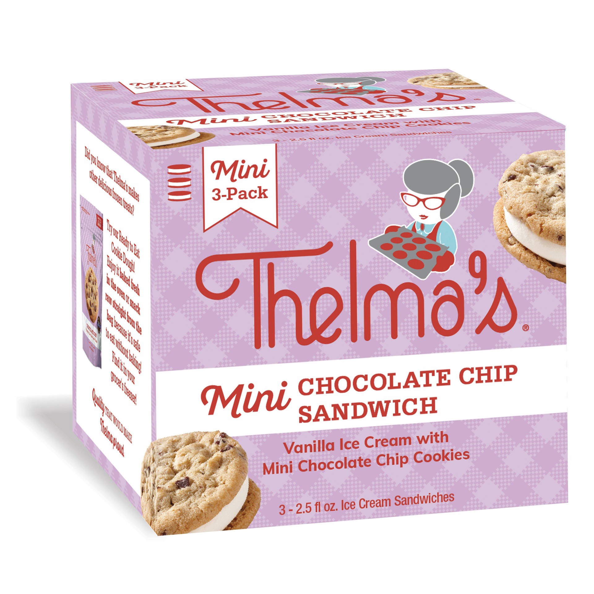 slide 1 of 3, Thelma's Chocolate Chip Mini Ice Cream Sandwiches - 4.5oz/3ct, 3 ct; 4.5 oz