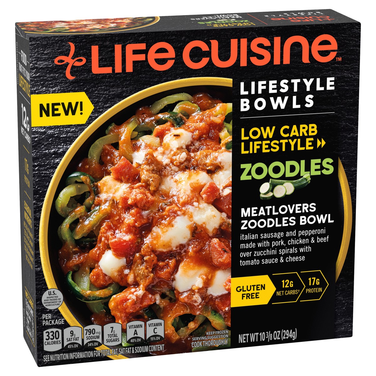 slide 5 of 8, Life Cuisine Frozen Meal Meat Lovers Zoodles Bowl, Carb Wise Microwave Meal, Carb Conscious Frozen Dinner for One, 10.38 oz