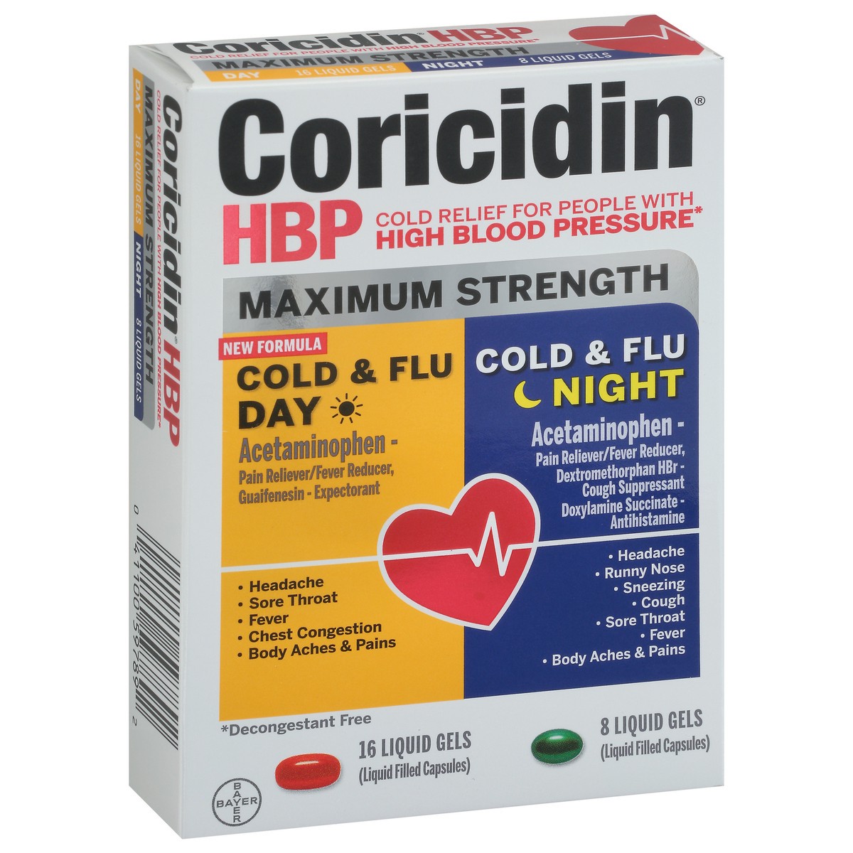 slide 6 of 9, Coricidin HBP Day/Night Maximum Strength Cold & Flu 24 Liquid Gels, 24 ct