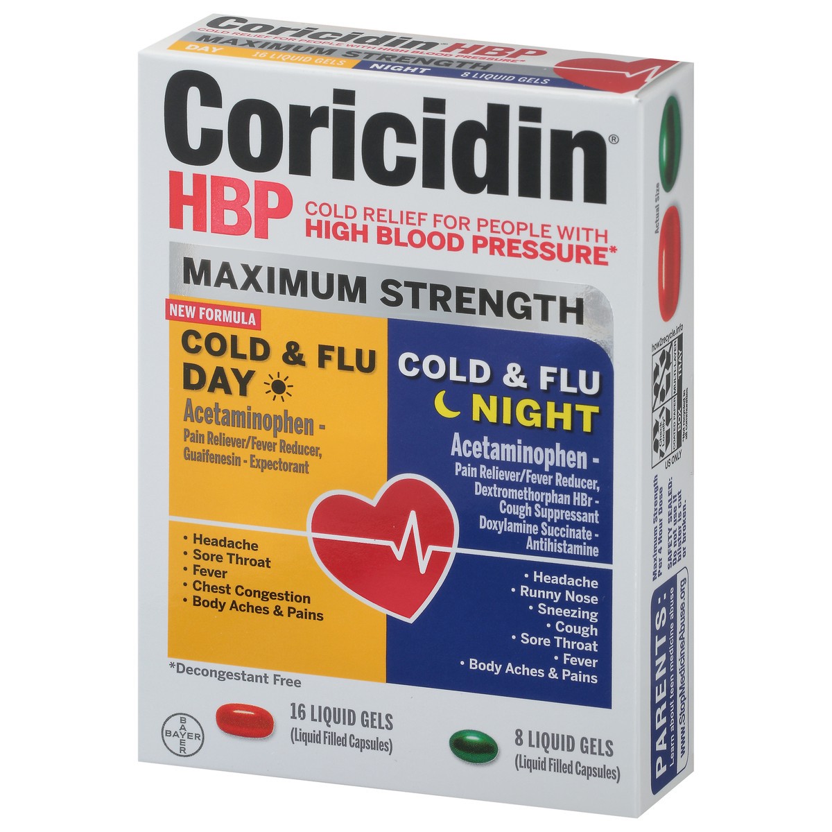slide 7 of 9, Coricidin HBP Day/Night Maximum Strength Cold & Flu 24 Liquid Gels, 24 ct