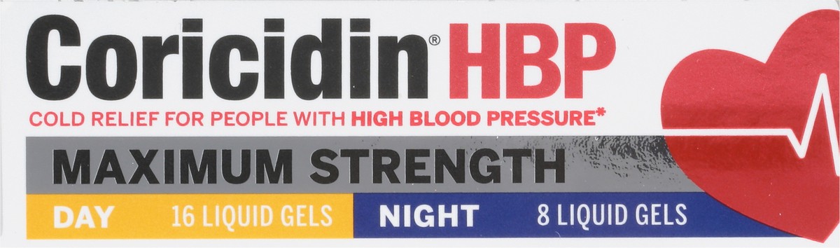 slide 8 of 9, Coricidin HBP Day/Night Maximum Strength Cold & Flu 24 Liquid Gels, 24 ct