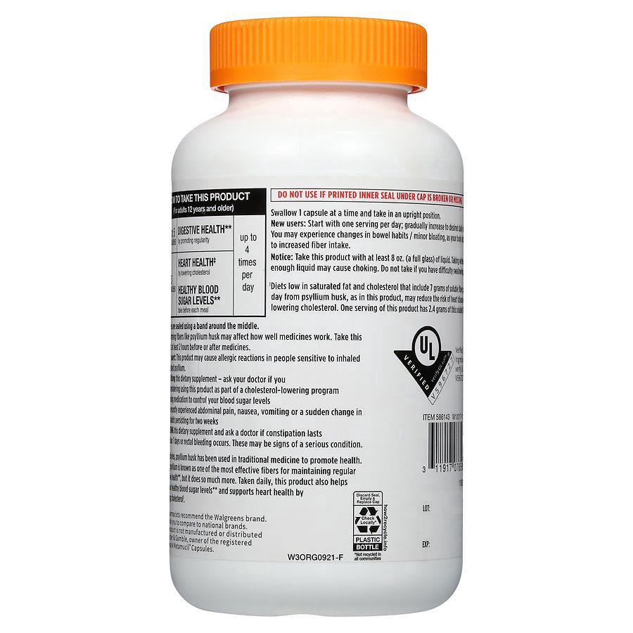 slide 5 of 5, Walgreens Wal-Mucil Fiber Laxative/Supplement Capsules, 320 ct