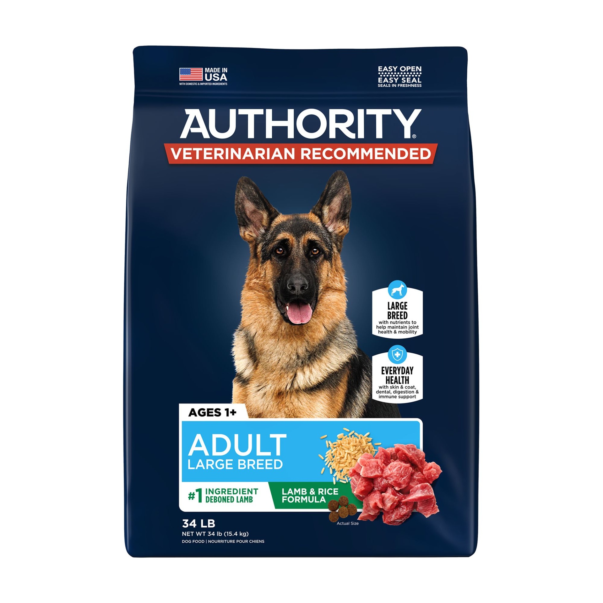 slide 1 of 1, Authority Everyday Health Large Breed Adult Dry Dog Food - Lamb, 34 lb