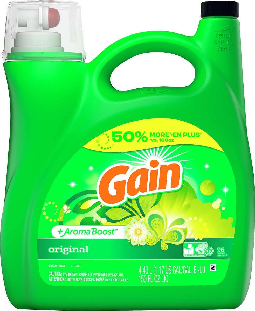 slide 1 of 4, Gain +Aroma Boost Original Detergent 4.43 lt, 150 oz