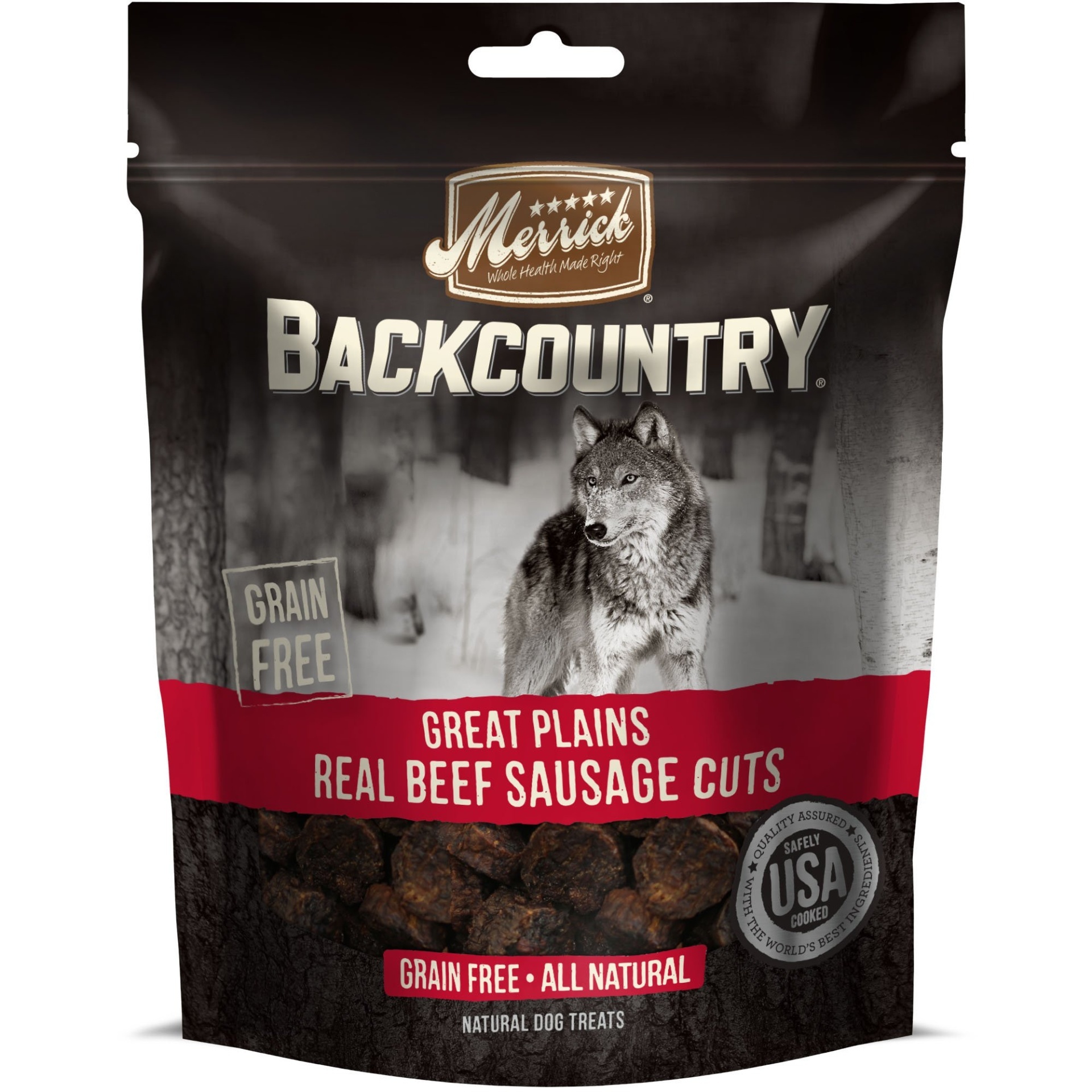 slide 1 of 1, Merrick Backcountry Great Plains Real Beef Sausage Cut Treats for Dogs, 13.5 oz