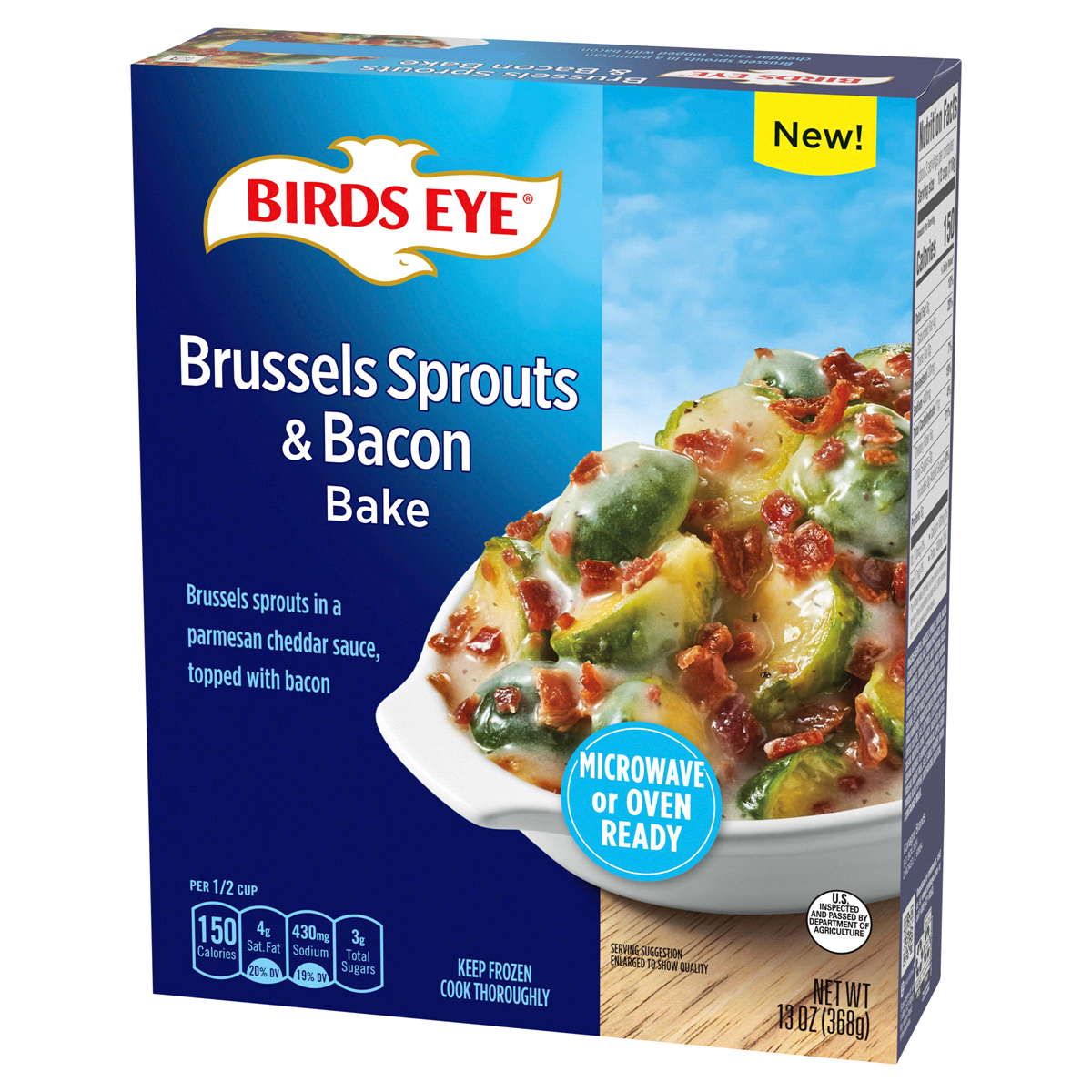 slide 1 of 1, Birds Eye Brussels Sprouts and Bacon Bake, Frozen Vegetable, 13 oz