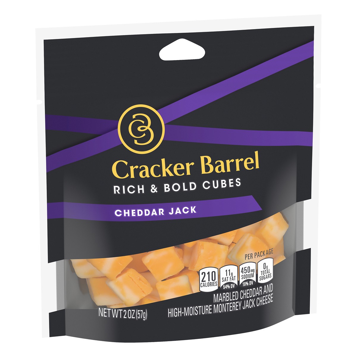 slide 6 of 10, Cracker Barrel Rich & Bold Cheddar Jack Marbled Cheese Cubes, 2 oz Bag, 2 oz