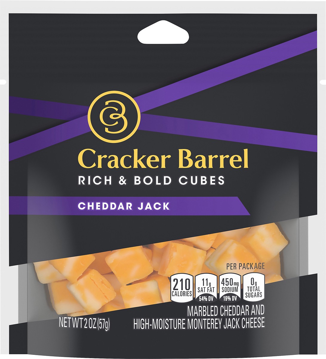 slide 2 of 10, Cracker Barrel Rich & Bold Cheddar Jack Marbled Cheese Cubes, 2 oz Bag, 2 oz