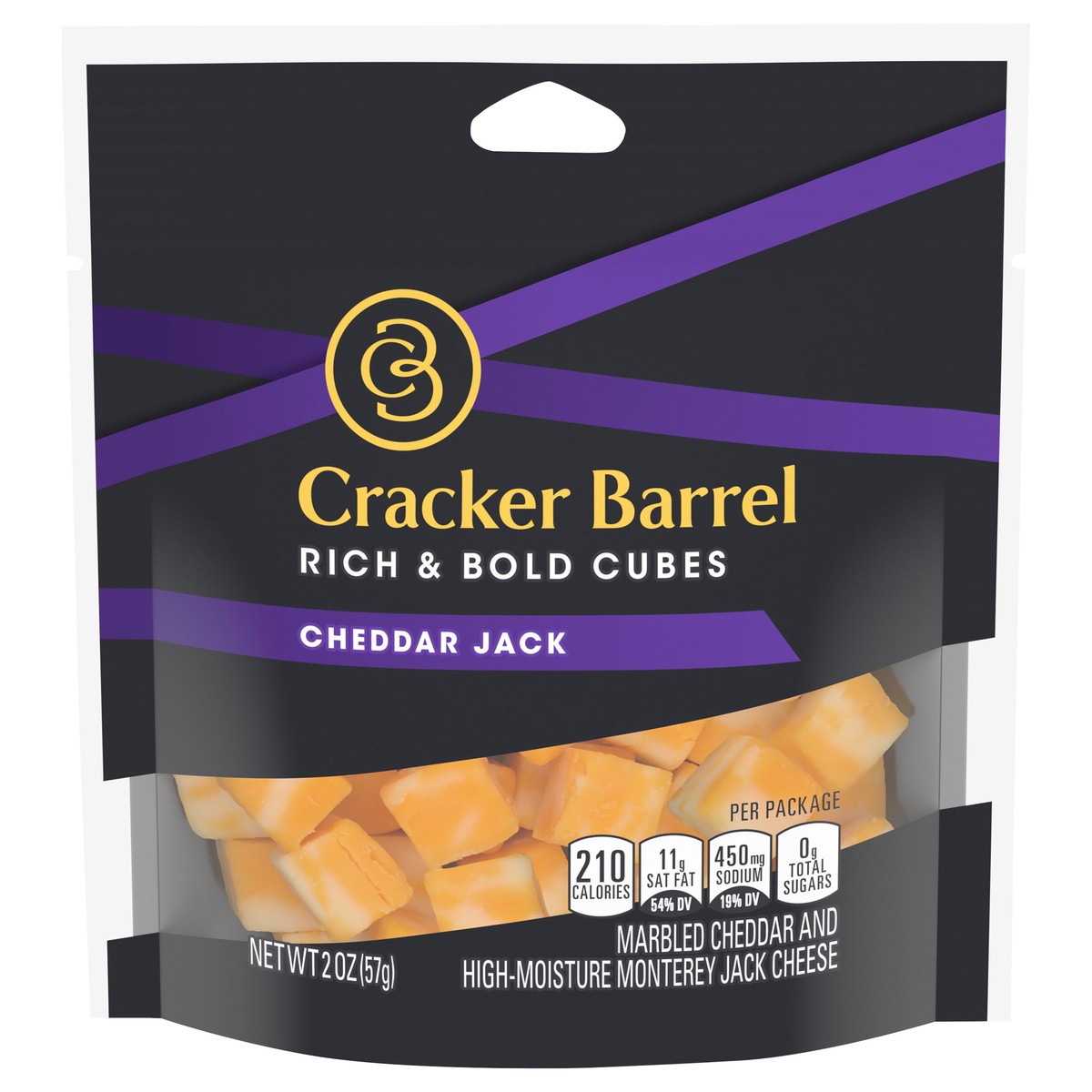 slide 1 of 10, Cracker Barrel Rich & Bold Cheddar Jack Marbled Cheese Cubes, 2 oz Bag, 2 oz