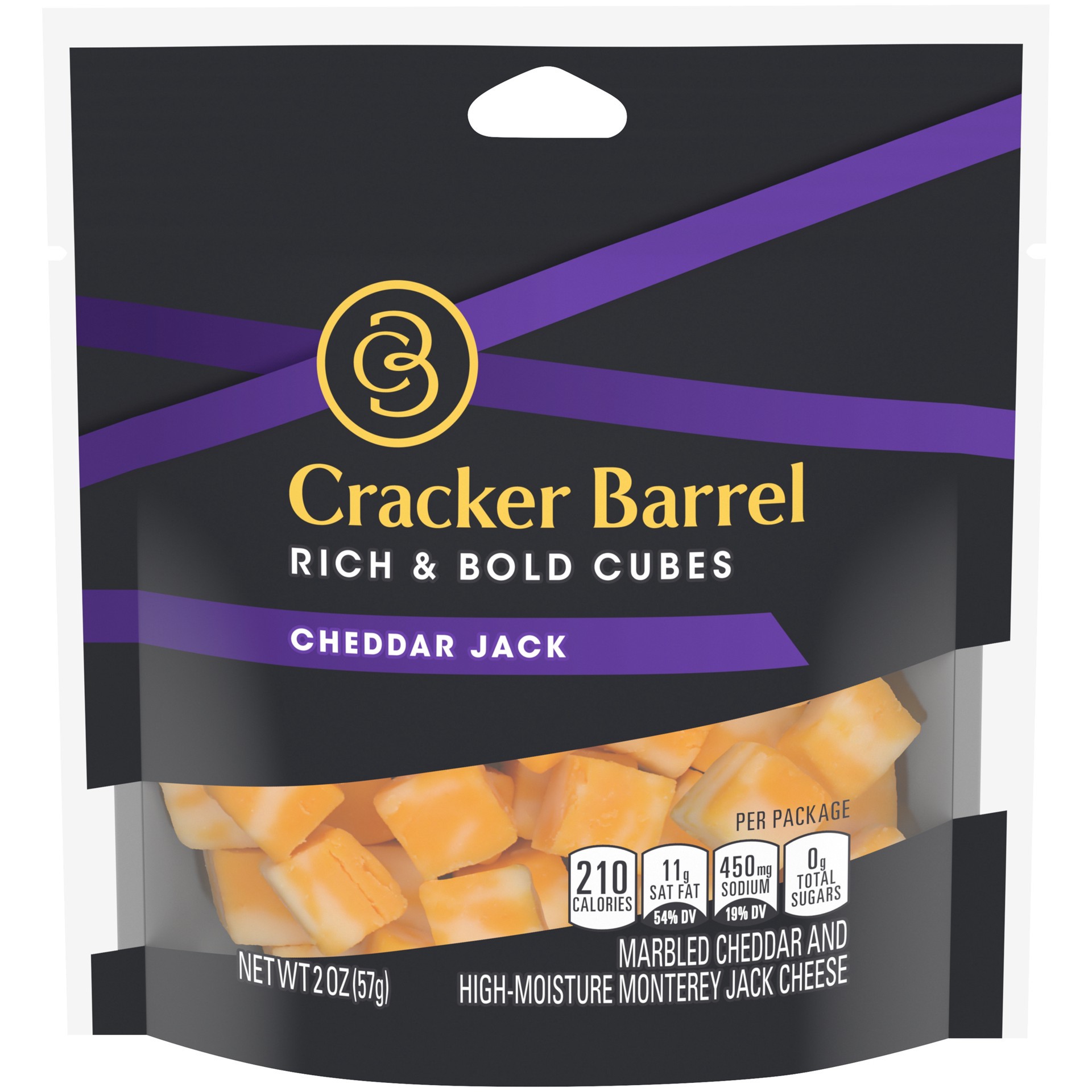 slide 1 of 10, Cracker Barrel Rich & Bold Cheddar Jack Marbled Cheese Cubes, 2 oz Bag, 2 oz