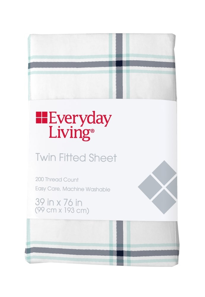 slide 1 of 1, Everyday Living Cotton/Polyester 200 Thread Count Fitted Sheet - Jasper Plaid, Twin Size