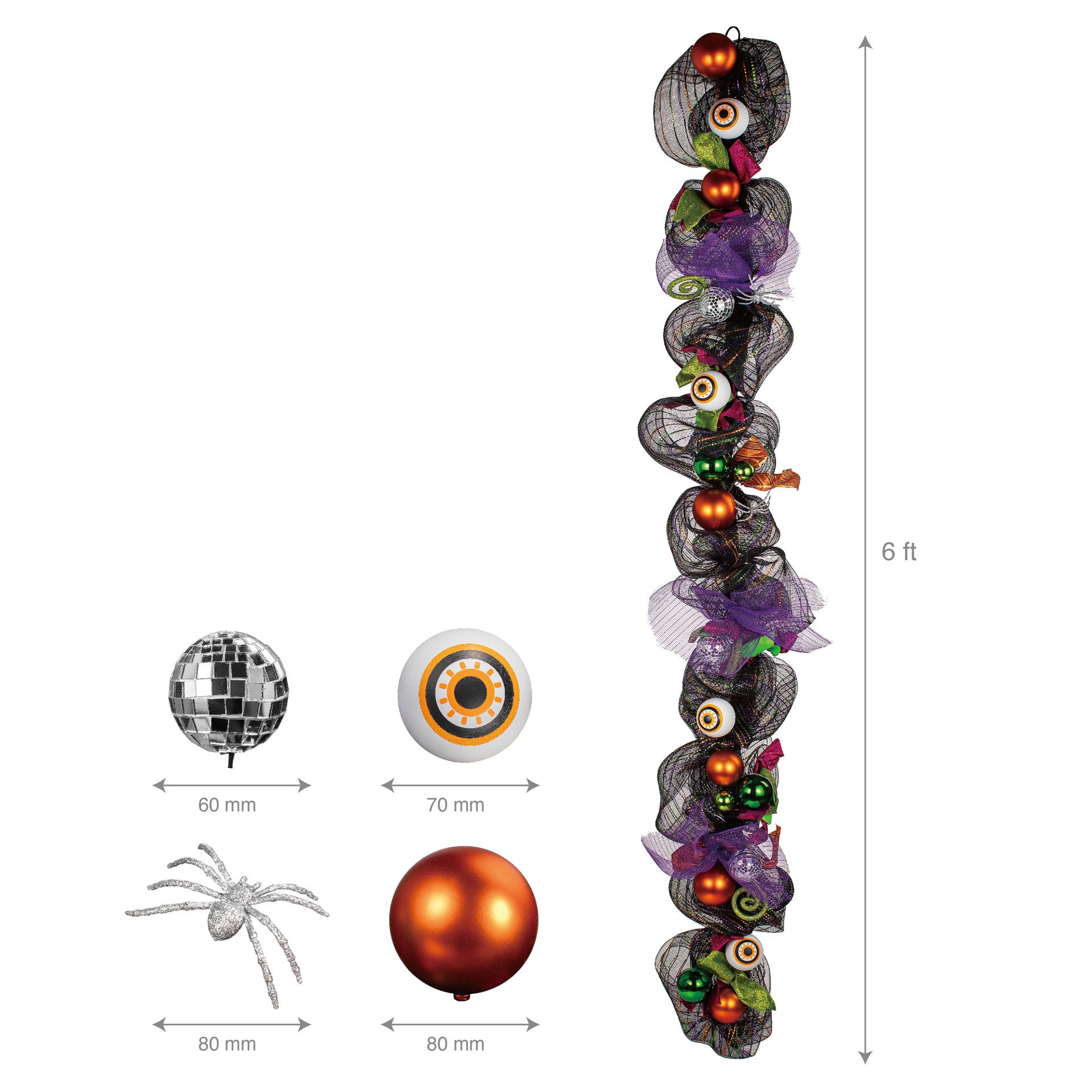 slide 6 of 6, 6ft. Eyeball & Ornament Mesh Garland By Ashland, 6 ft