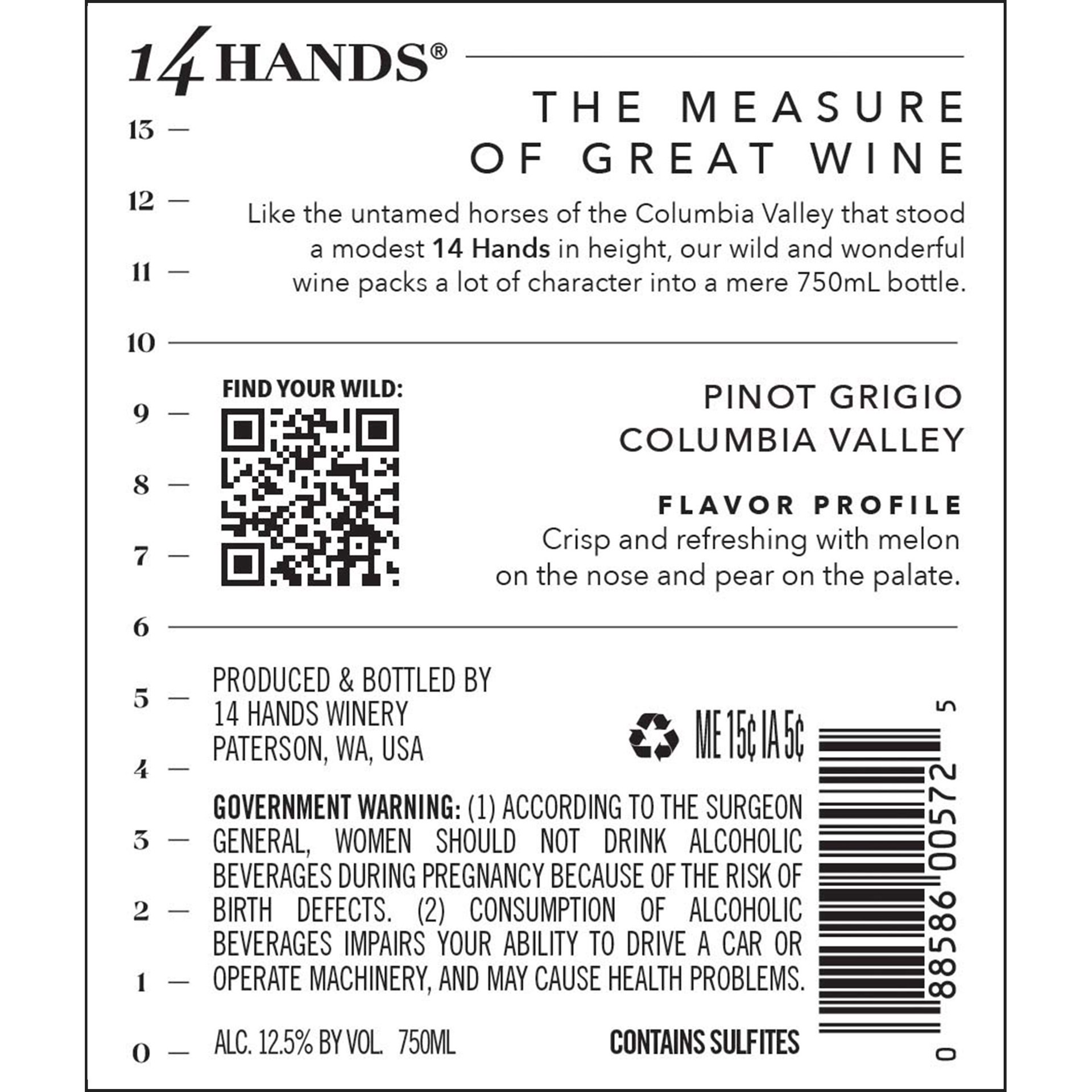 slide 5 of 5, 14 Hands Pinot Grigio, White Wine, 750 mL Bottle, 750 ml