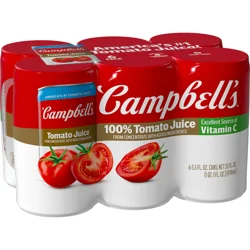 Campbell's 100% Tomato Juice, 5.5 fl oz Can (6 Pack)