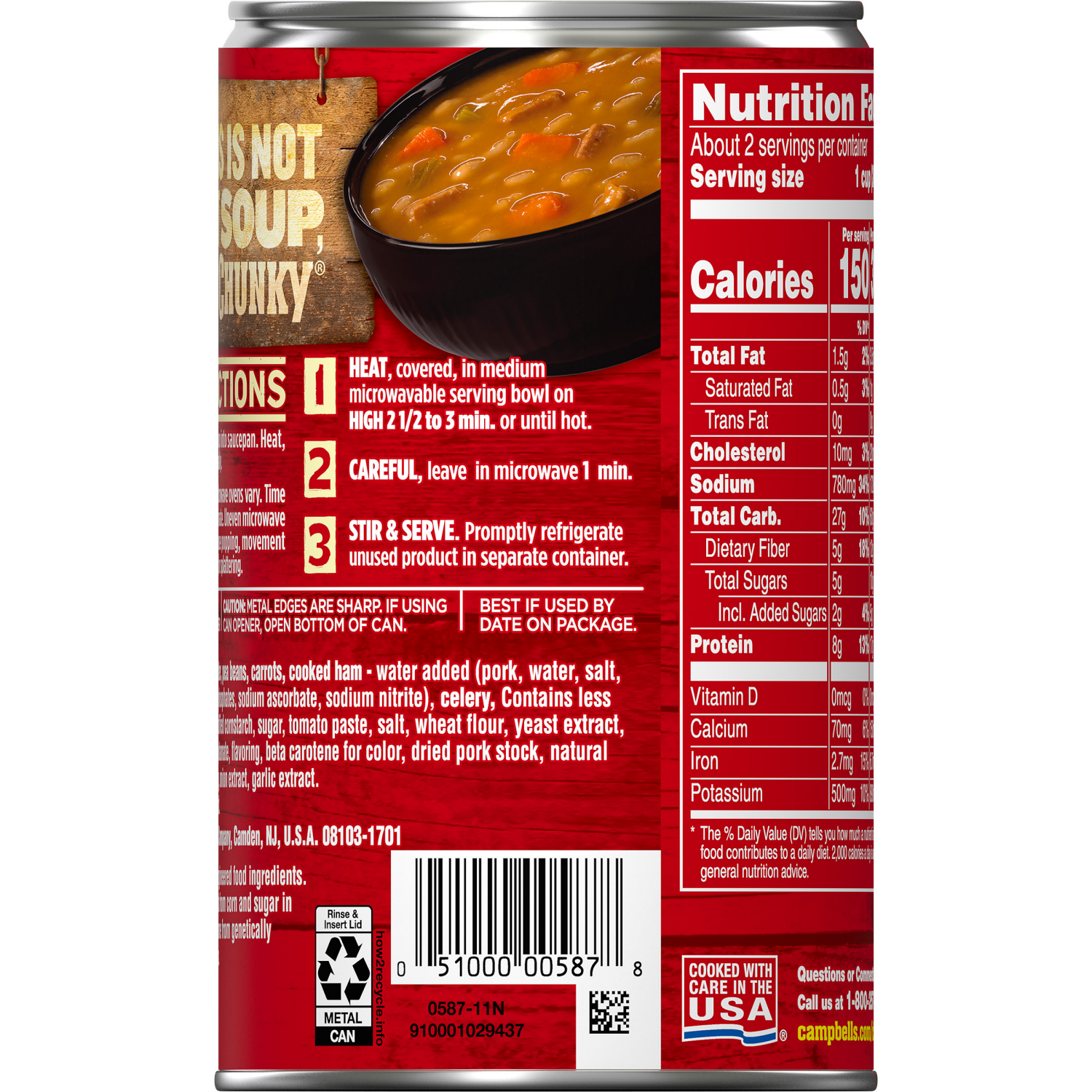 slide 3 of 5, Campbell's Hearty Bean Soup With Ham, 19.000 oz