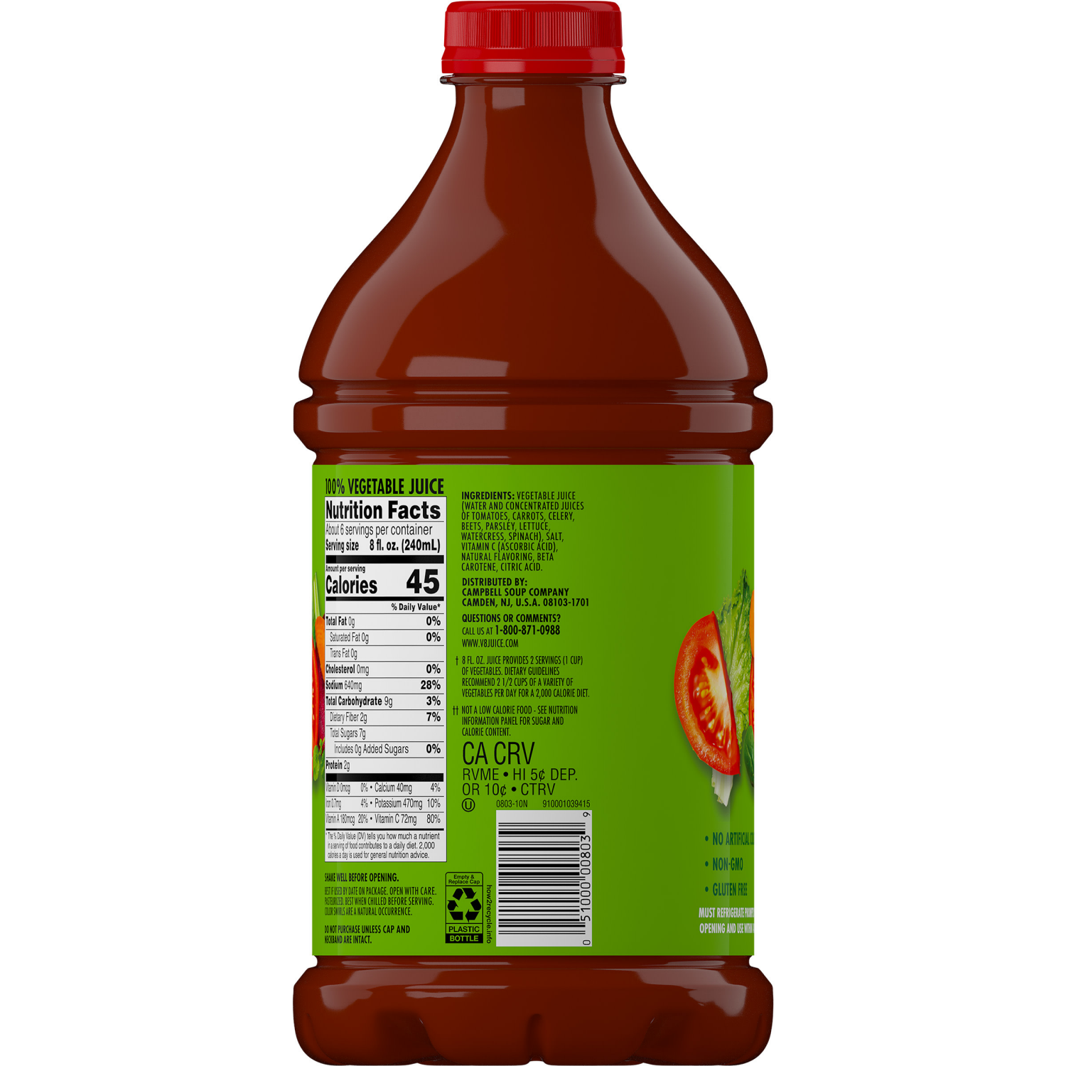 slide 5 of 5, V8 Original 100% Vegetable Juice, 46 fl oz Bottle, 46.000 fl oz