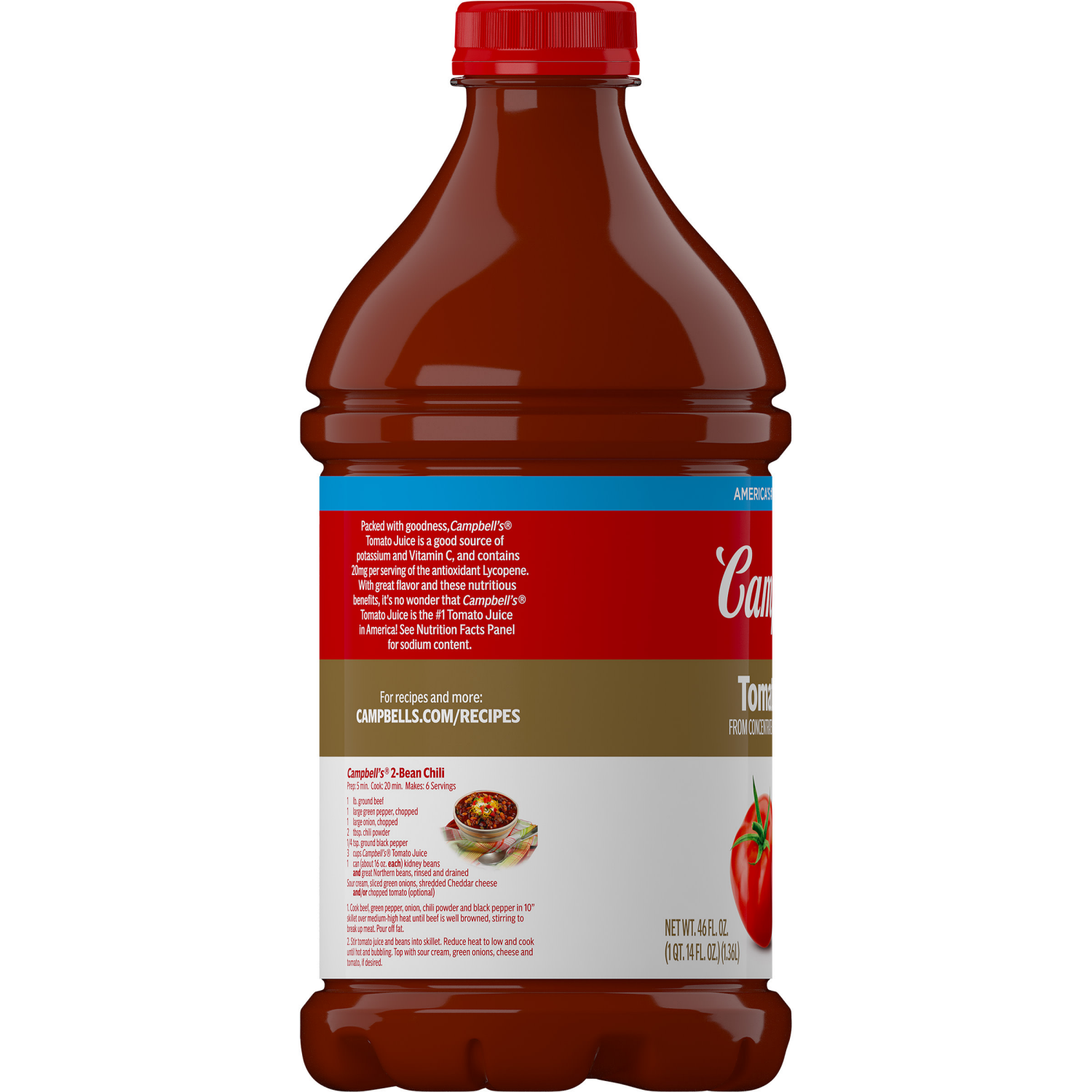 slide 2 of 8, Campbell's Campbell’s 100% Tomato Juice, 46 fl oz Bottle, 46.000 fl oz