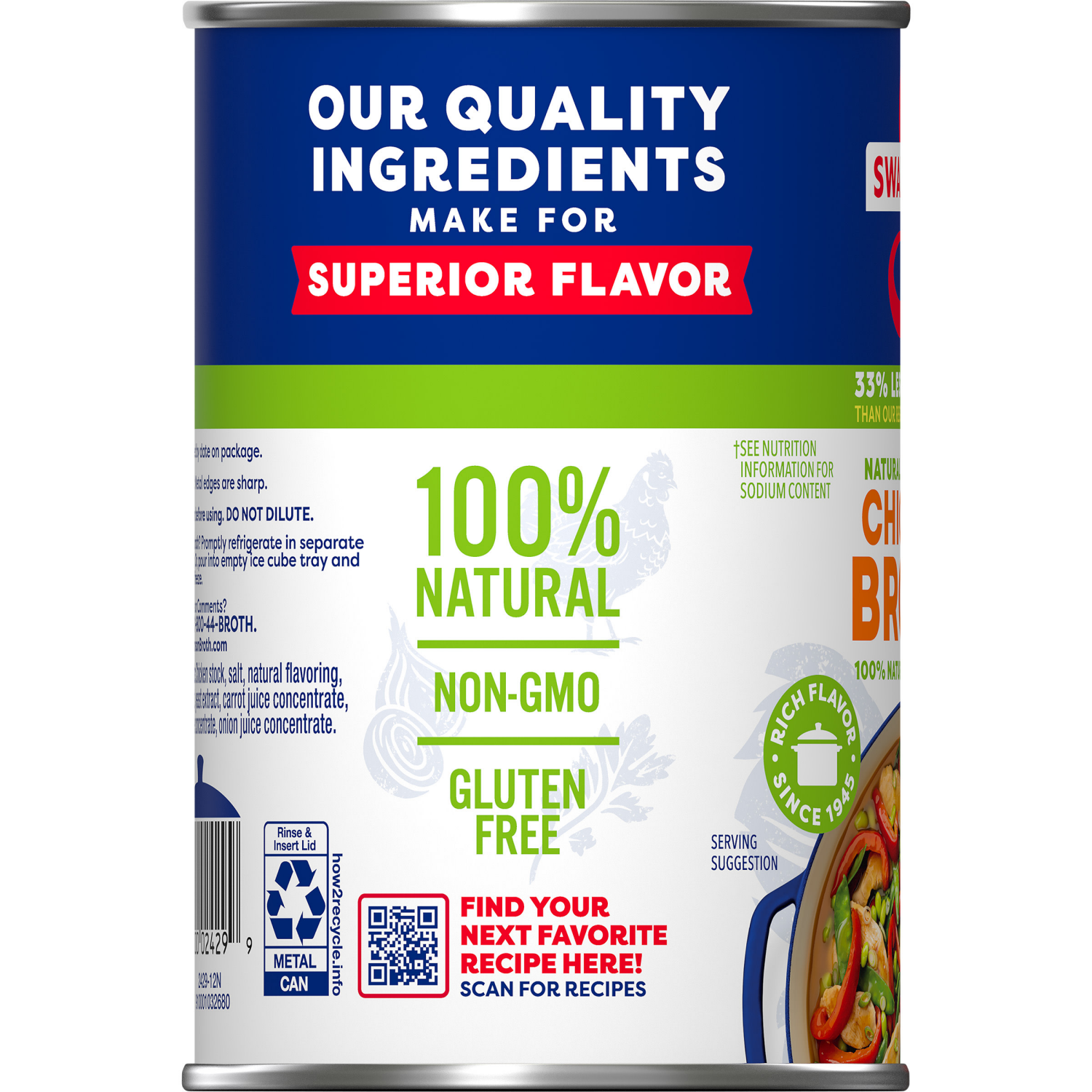 slide 2 of 8, Swanson 33% Less Sodium Chicken Broth, 14.5 oz Can, 14.500 oz