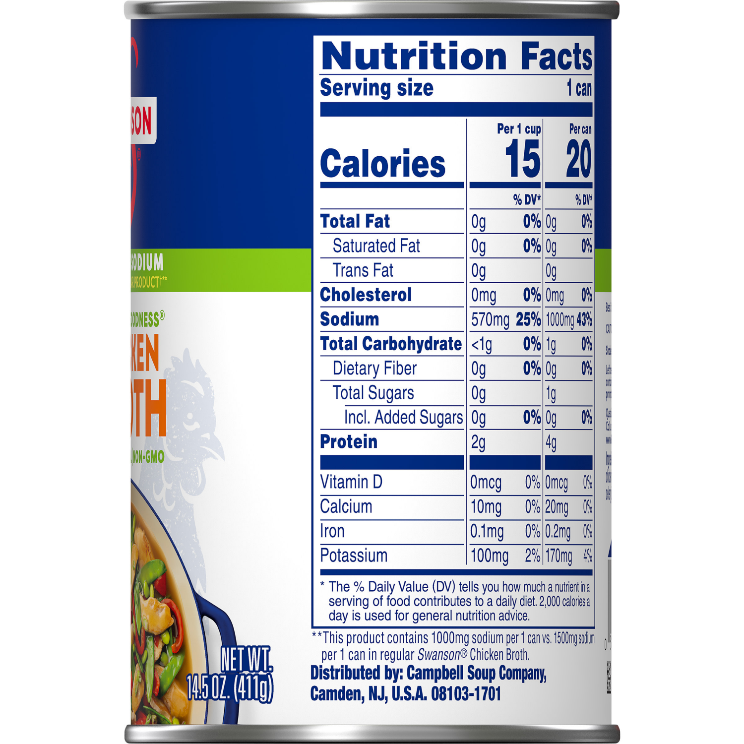 slide 3 of 8, Swanson 33% Less Sodium Chicken Broth, 14.5 oz Can, 14.500 oz