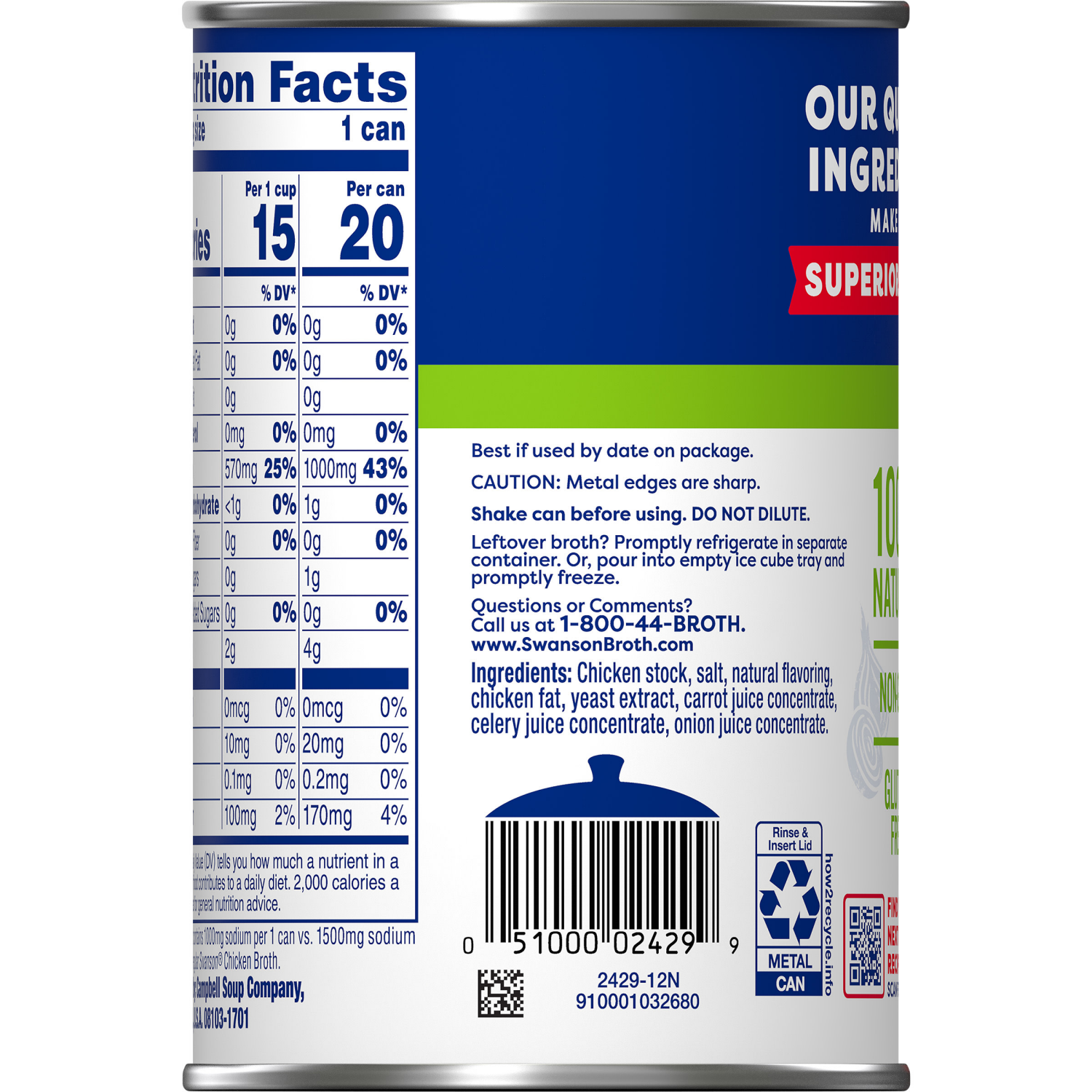 slide 5 of 8, Swanson 33% Less Sodium Chicken Broth, 14.5 oz Can, 14.500 oz