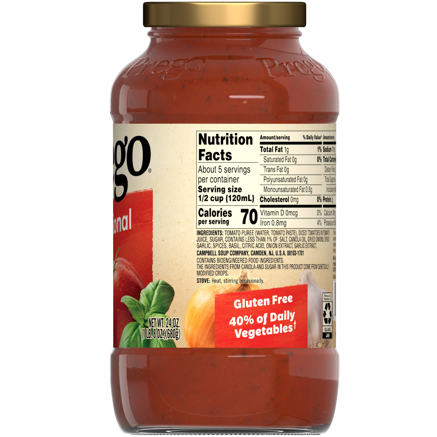 slide 2 of 8, Prego Traditional Pasta Sauce, 24 oz Jar, 24.000 oz