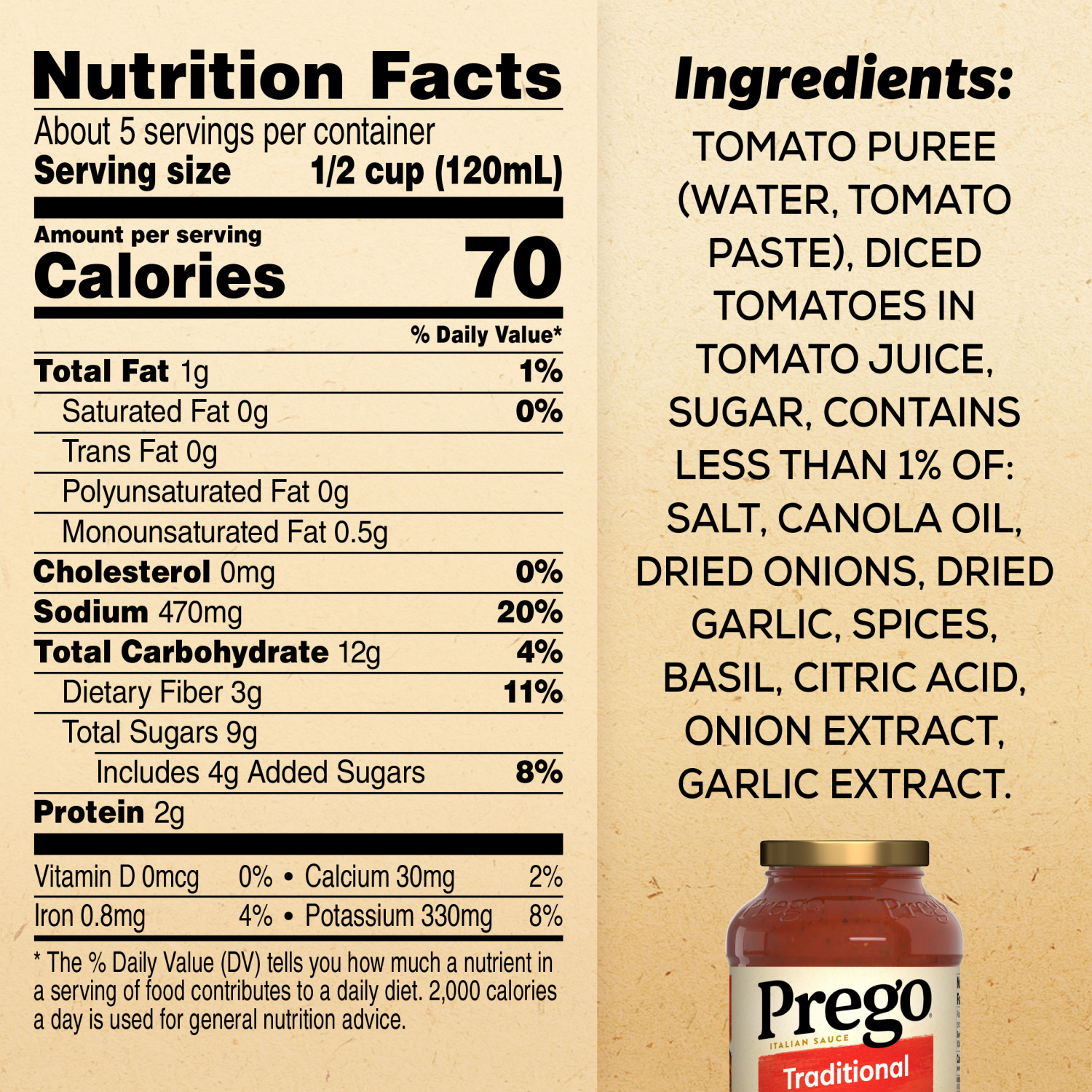 slide 4 of 8, Prego Traditional Pasta Sauce, 24 oz Jar, 24.000 oz