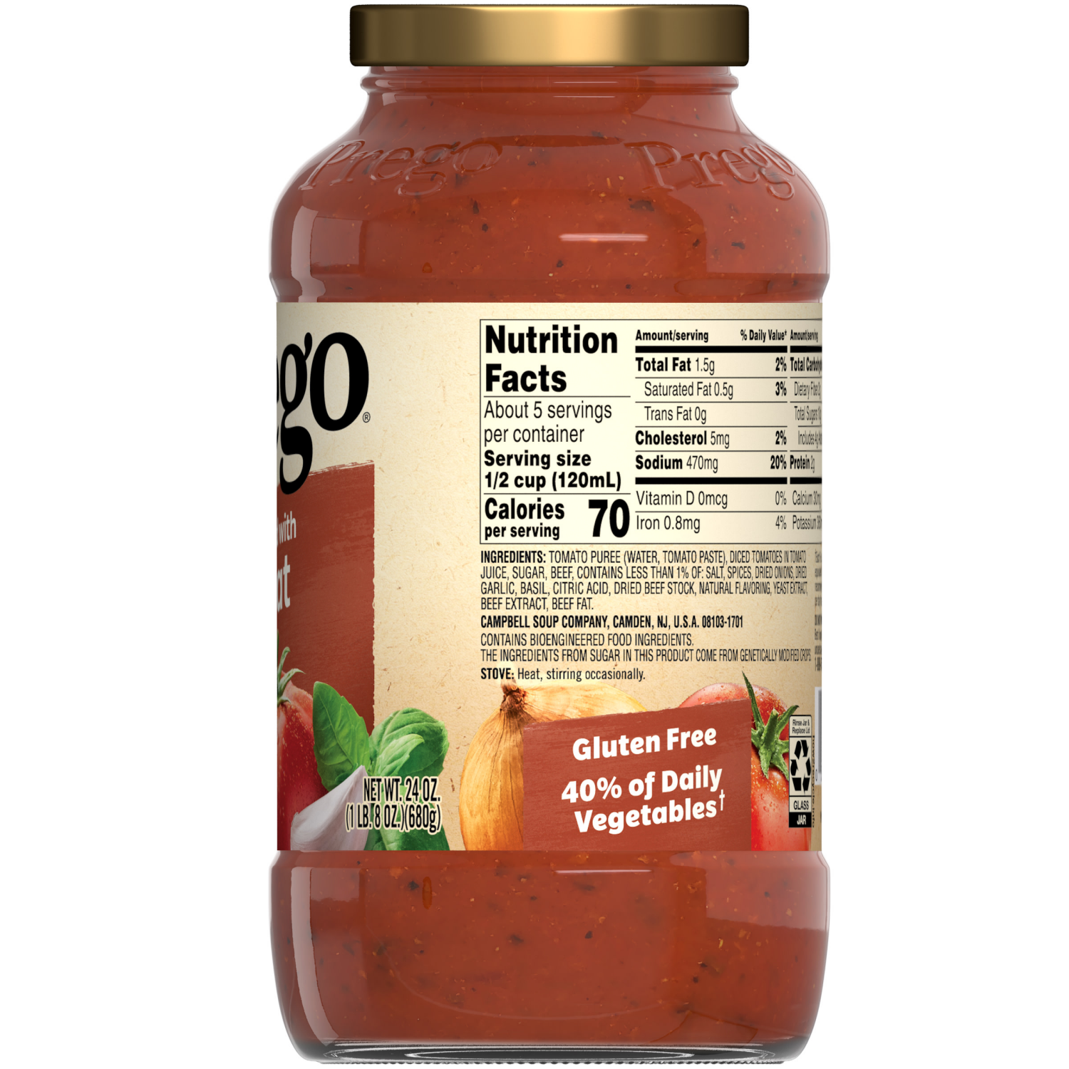 slide 2 of 8, Prego Italian Tomato Pasta Sauce Flavored With Meat, 24 oz Jar, 24.000 oz