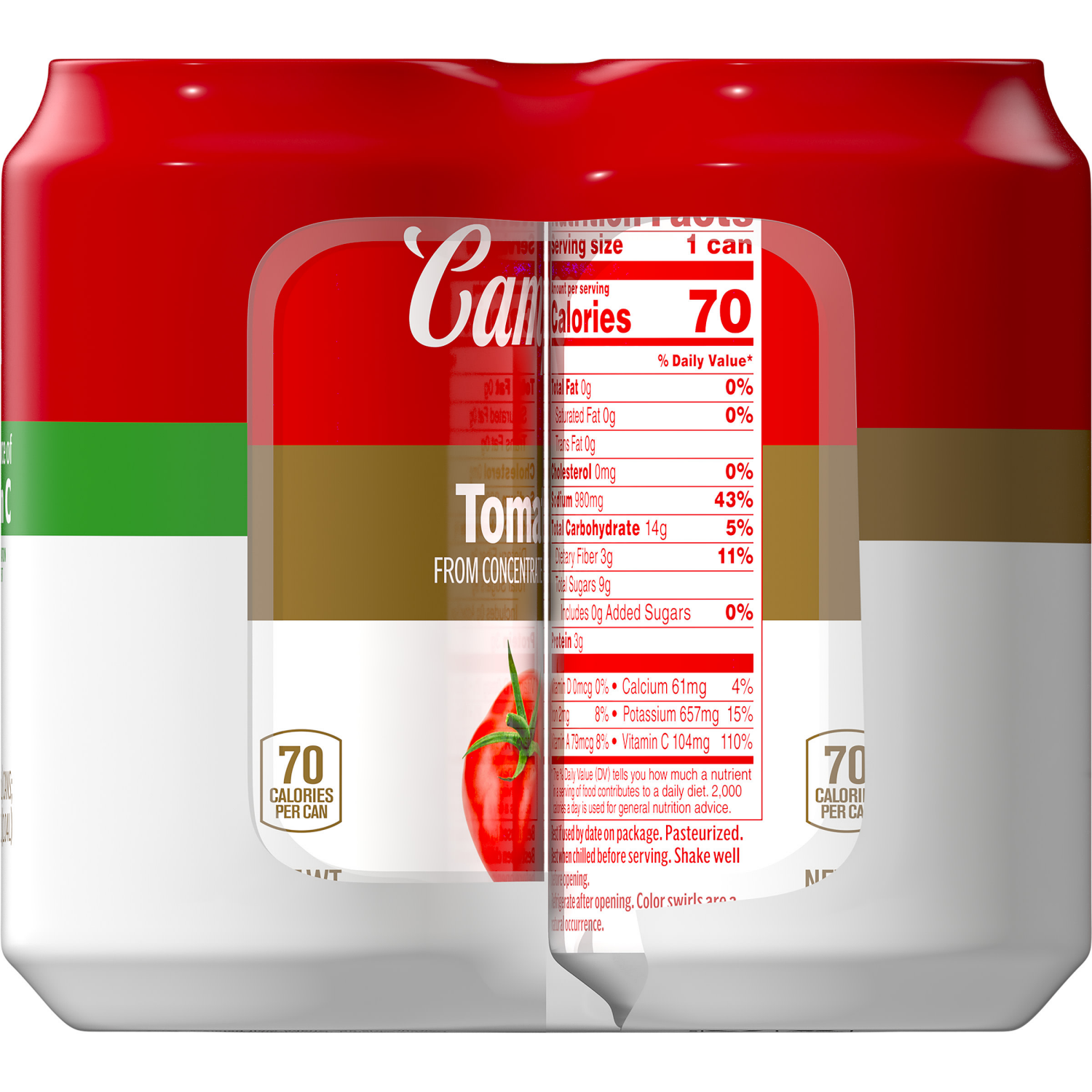 slide 2 of 8, Campbell's 100% Tomato Juice, 11.5 fl oz Can (6 Pack), 69.000 fl oz