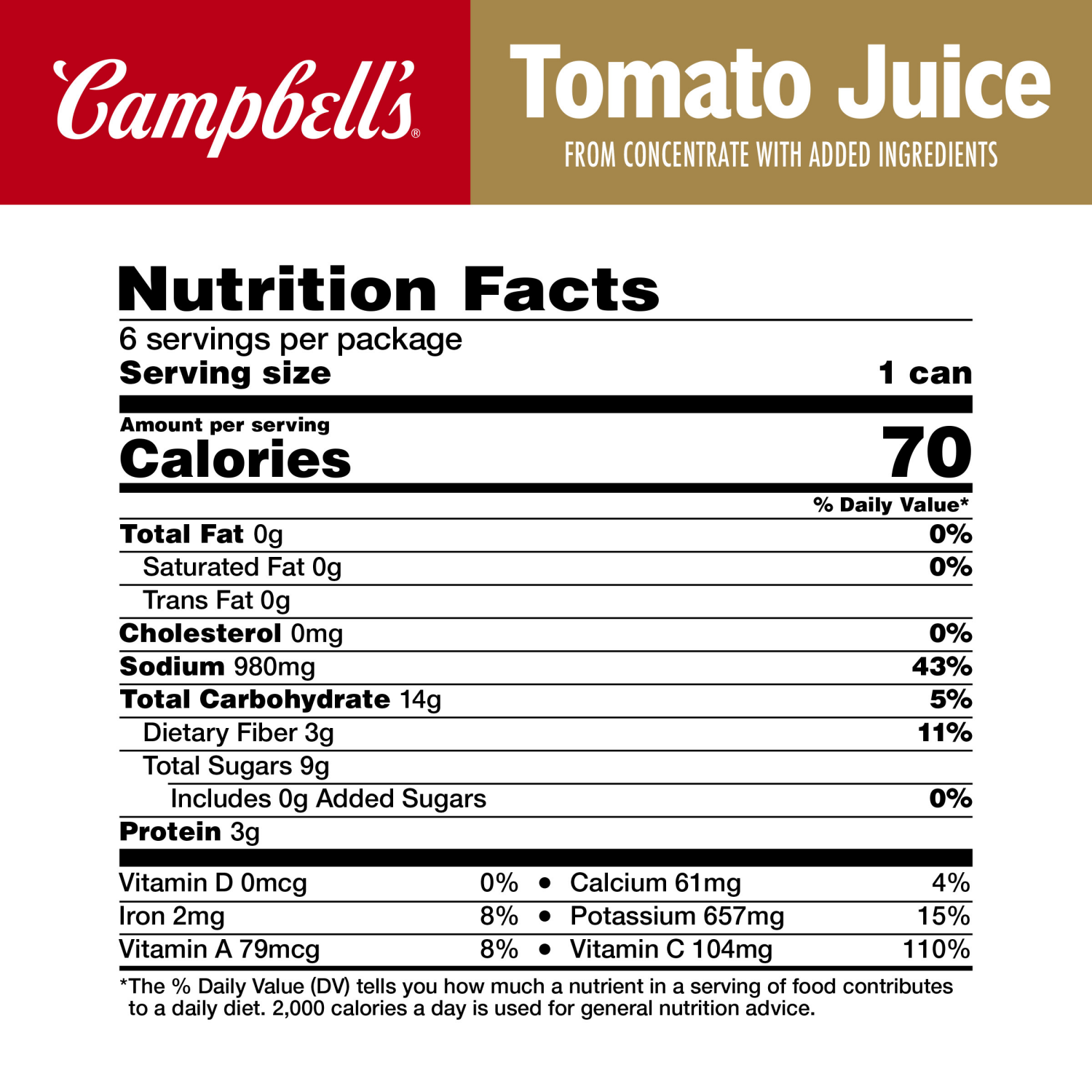 slide 5 of 8, Campbell's 100% Tomato Juice, 11.5 fl oz Can (6 Pack), 69.000 fl oz