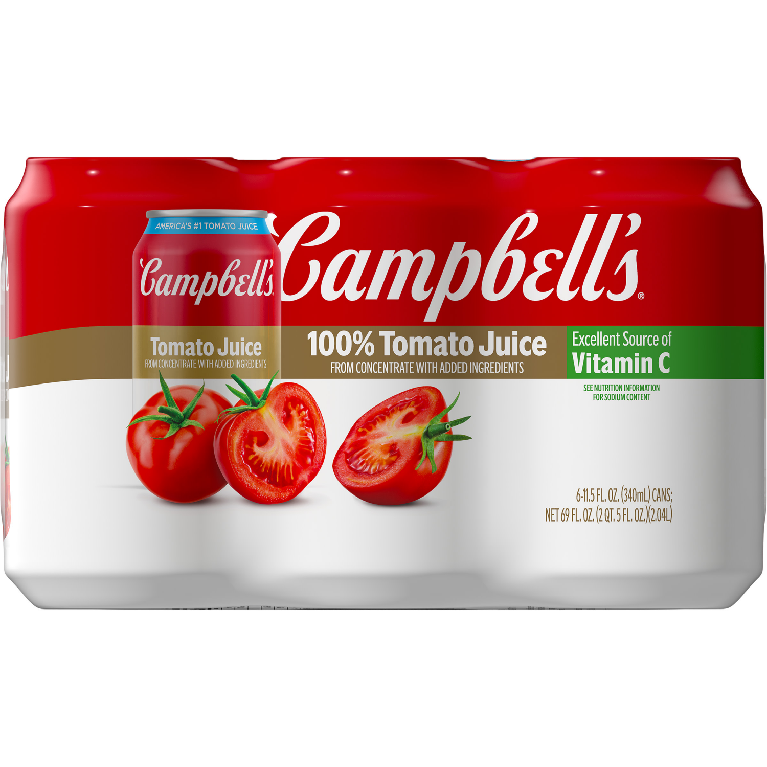 slide 8 of 8, Campbell's 100% Tomato Juice, 11.5 fl oz Can (6 Pack), 69.000 fl oz