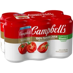 Campbell's 100% Tomato Juice, 11.5 fl oz Can (6 Pack)