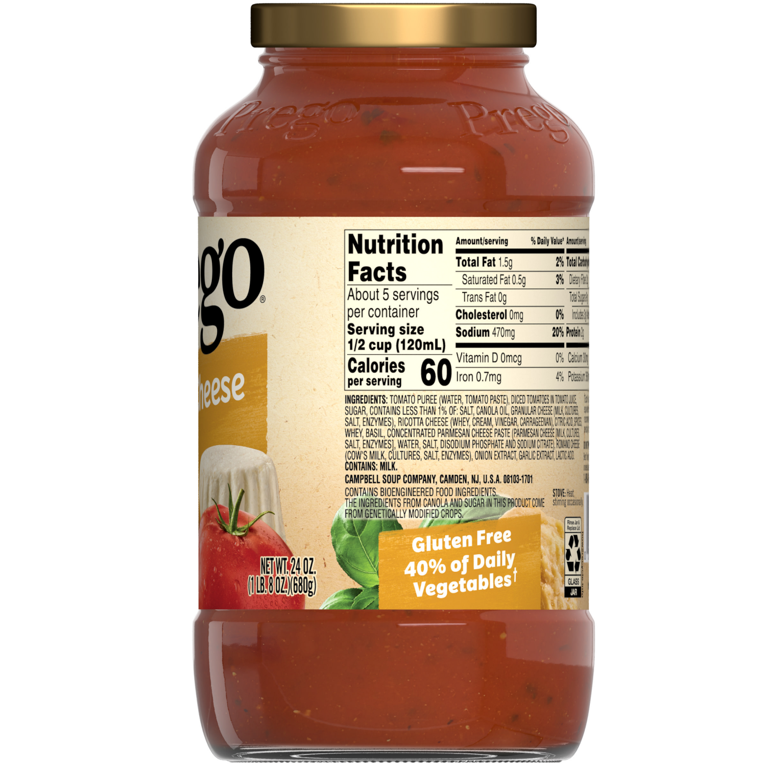 slide 2 of 8, Prego Three Cheese Pasta Sauce, 24.000 oz