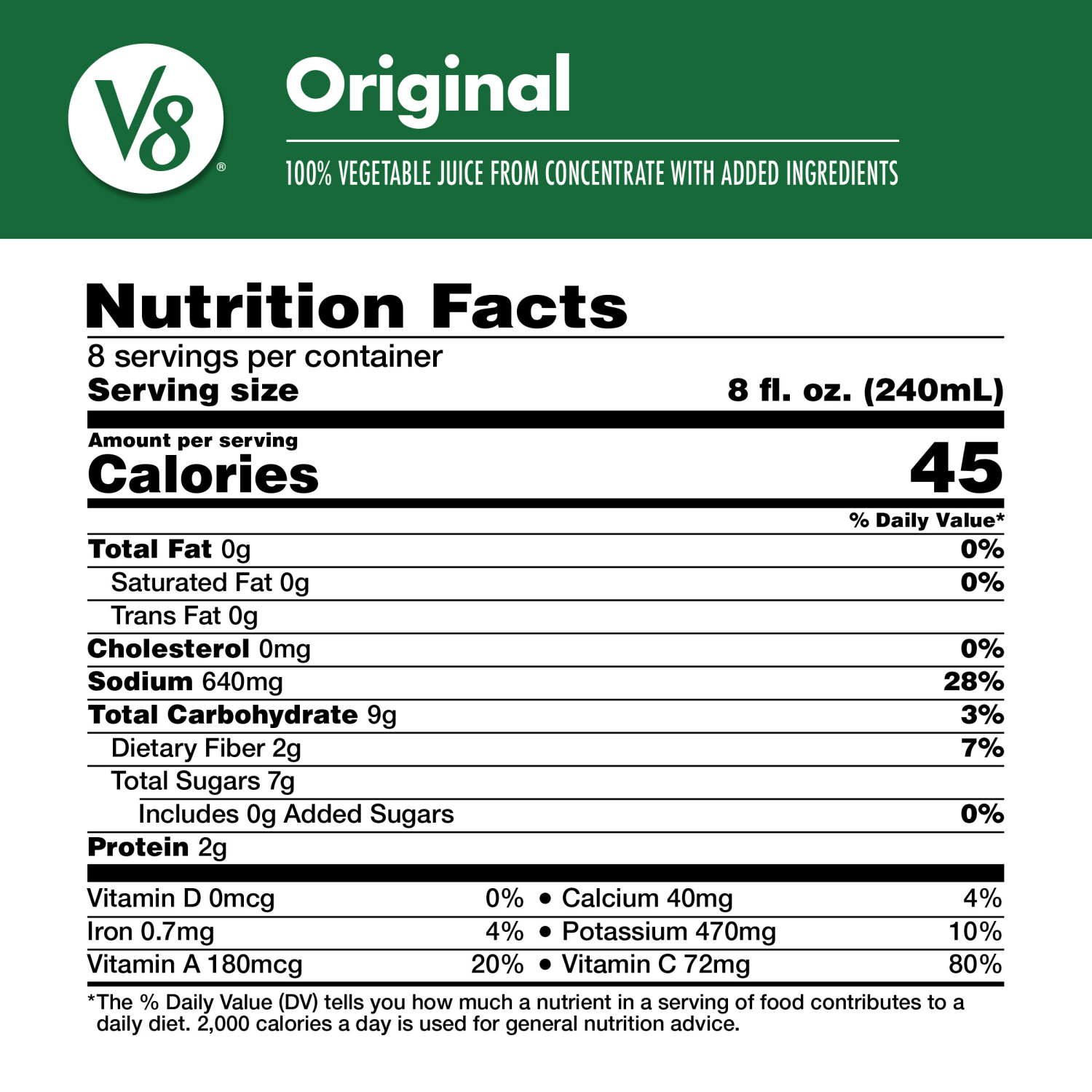 slide 5 of 8, V8 Original 100% Vegetable Juice, 64.000 fl oz